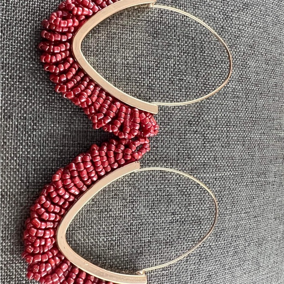 Beaded Dangle Earrings – V-shaped Beaded Earrings Statement Beaded Drop Fringe - Picture 2 of 3